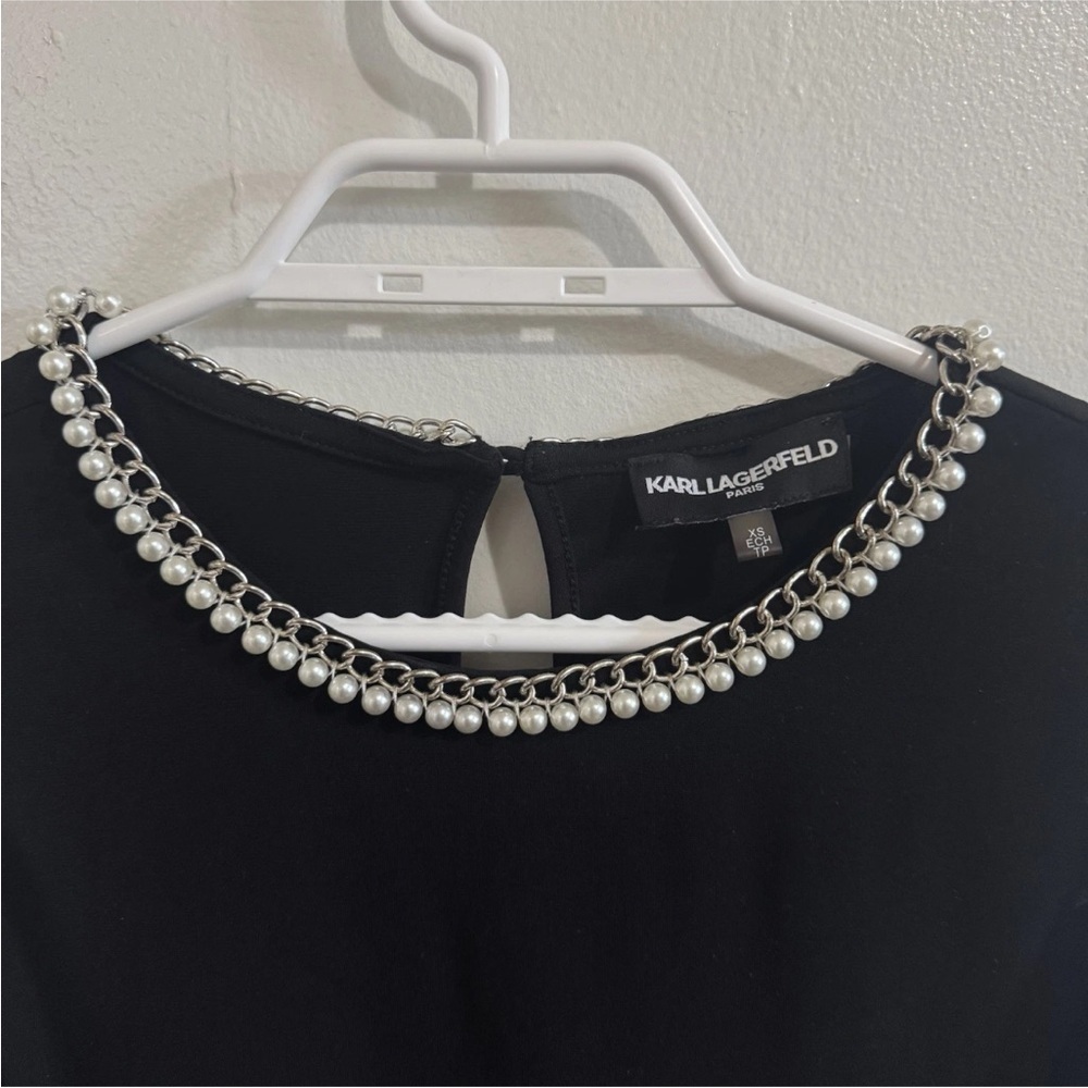 Feminine Halter Peal Beaded Neckline Tank Top Classic Black Flowy XS Minimalist - Picture 3 of 7